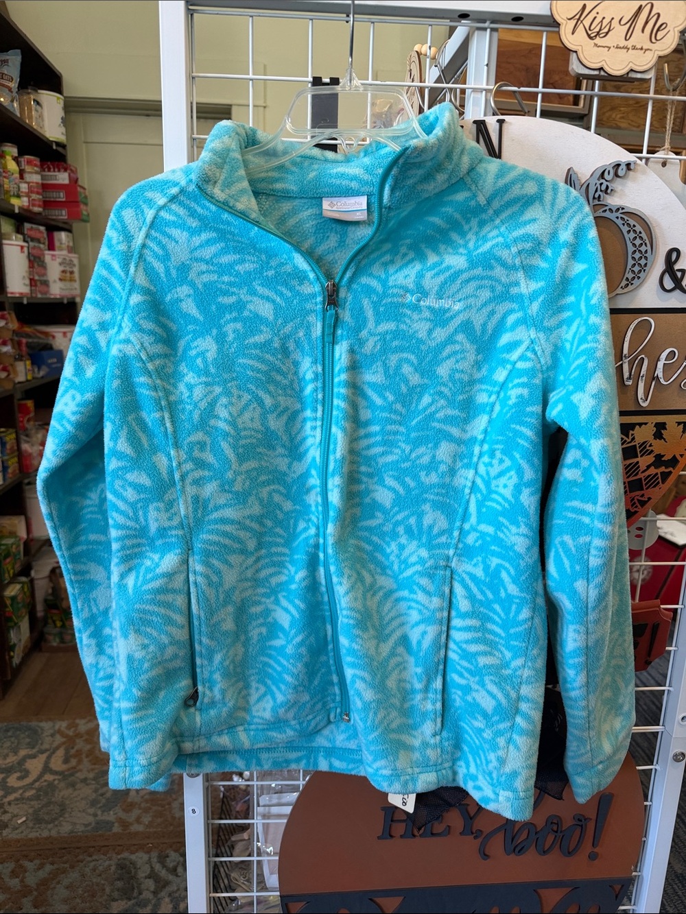 Columbia Light Blue Patterned Fleece Jacket